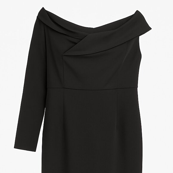 Black Off-Shoulder Formal Gown One-Sleeve Draped Neckline Size XL - Picture 2 of 10